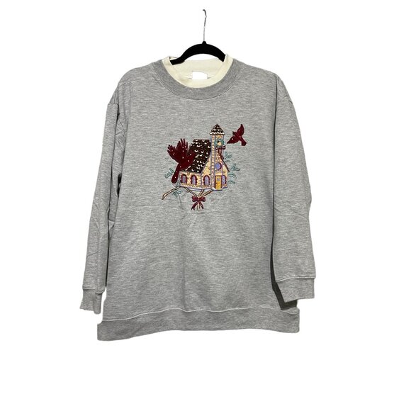 Vintage Bobbie Brooks Women's Sweatshirt Christmas Cardinal House Gray Size XL - Picture 1 of 5